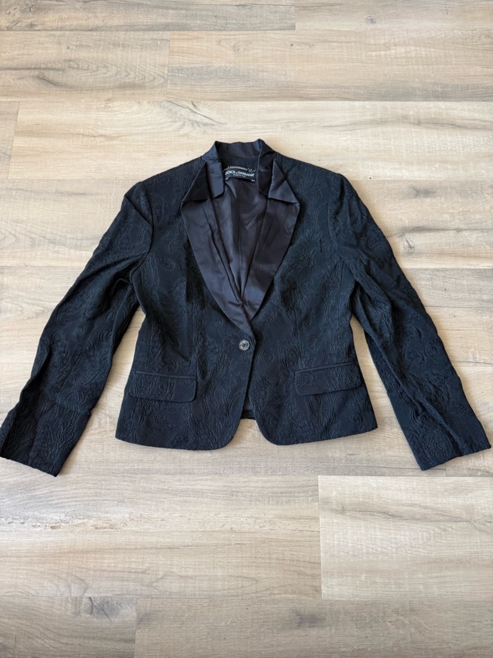 Dolce & Gabbana Black Floral Jacquard Tailored Tuxedo Blazer - US 4 (IT 40) - Picture 2 of 5